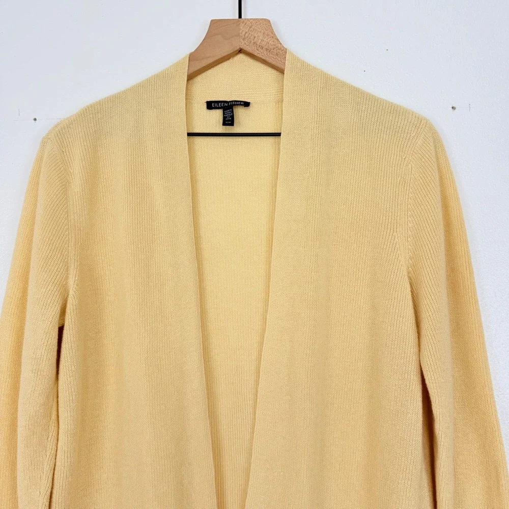 Eileen Fisher Long Cardigan Womens M Yellow Organic Linen Cotton‎ Open Front
